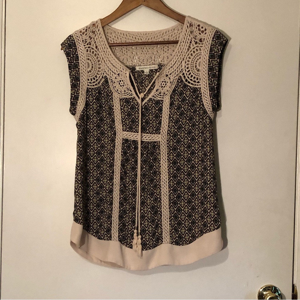 💙 Daniel Rainn Crochet Detail Blouse / Cream, Orange, Blue / Small 💙